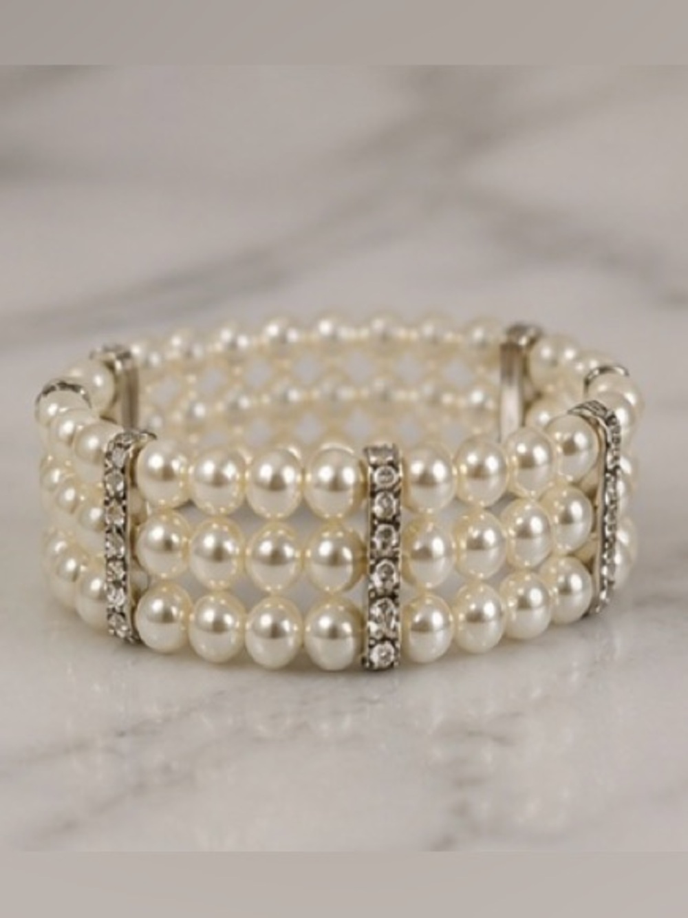 Talbots Faux Pearl Choker Necklace & Bracelet Set | Rhinestone Bow | Bridal - Picture 5 of 6